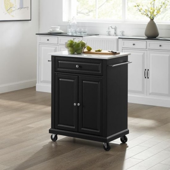 Compact Granite Top Kitchen Cart Black/White