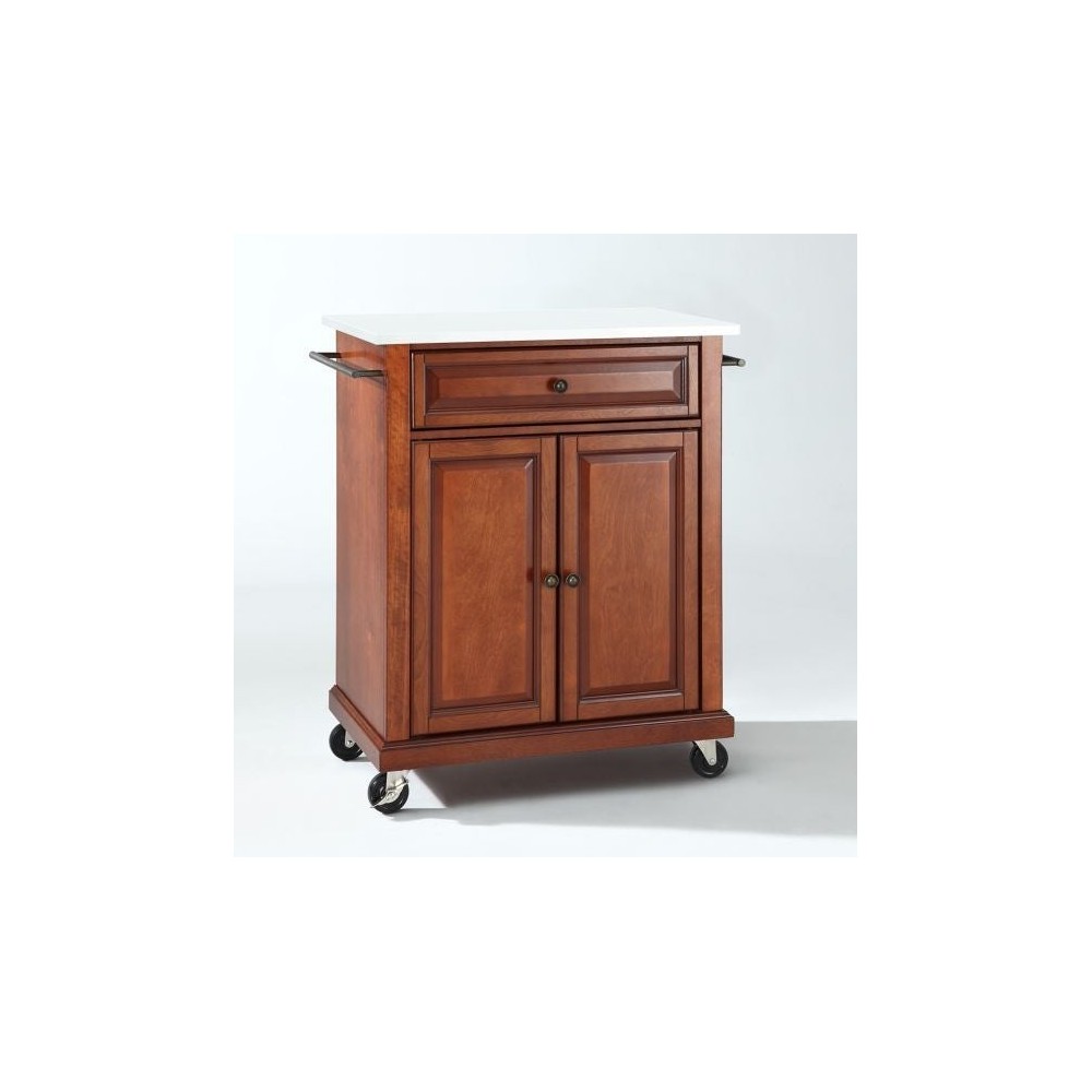 Compact Granite Top Kitchen Cart Cherry/White