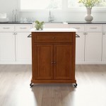 Compact Granite Top Kitchen Cart Cherry/White