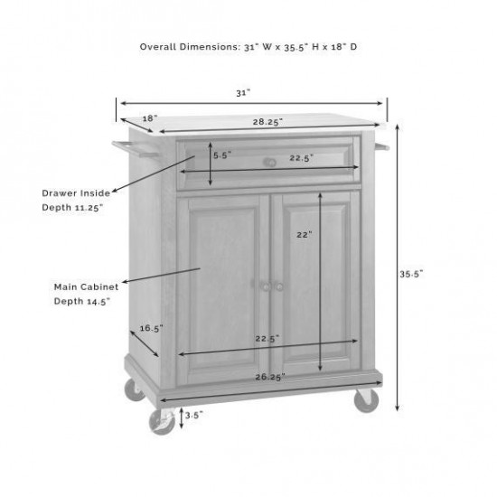 Compact Granite Top Kitchen Cart Cherry/White