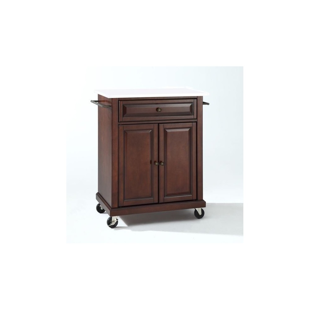 Compact Granite Top Kitchen Cart Mahogany/White