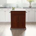 Compact Granite Top Kitchen Cart Mahogany/White