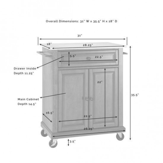 Compact Granite Top Kitchen Cart Mahogany/White