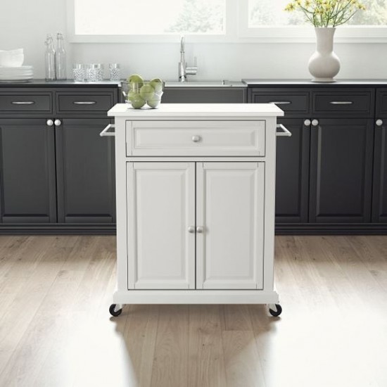 Compact Granite Top Kitchen Cart White/White