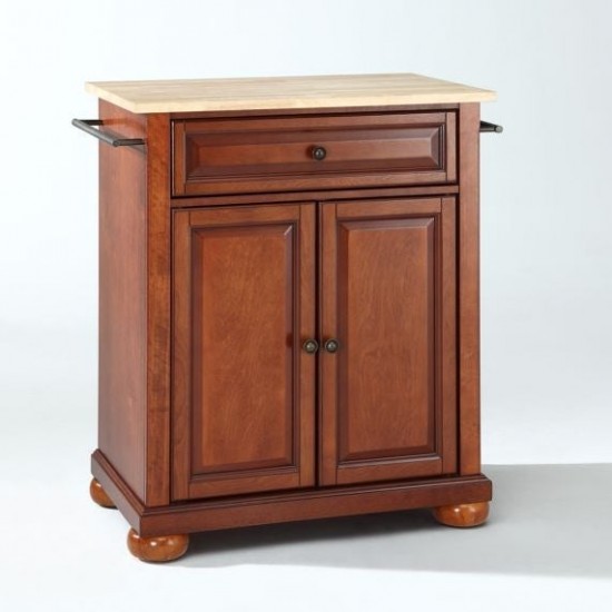 Alexandria Wood Top Portable Kitchen Island/Cart Cherry/Natural