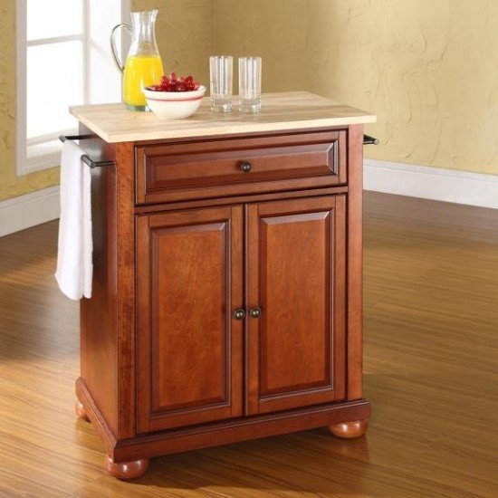 Alexandria Wood Top Portable Kitchen Island/Cart Cherry/Natural