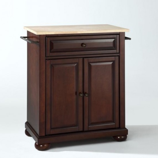 Alexandria Wood Top Portable Kitchen Island/Cart Mahogany/Natural