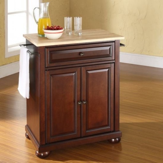 Alexandria Wood Top Portable Kitchen Island/Cart Mahogany/Natural