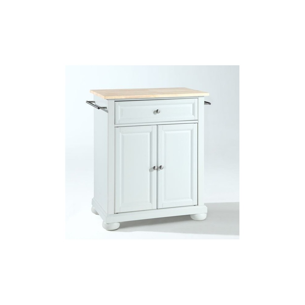 Alexandria Wood Top Portable Kitchen Island/Cart White/Natural