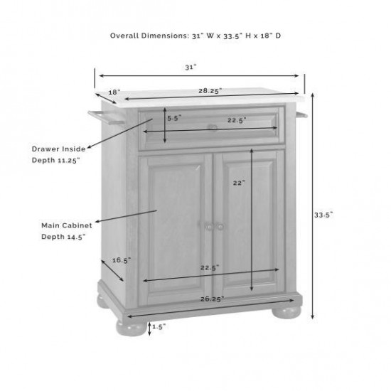 Alexandria Wood Top Portable Kitchen Island/Cart White/Natural