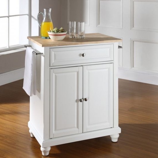 Cambridge Wood Top Portable Kitchen Island/Cart White/Natural