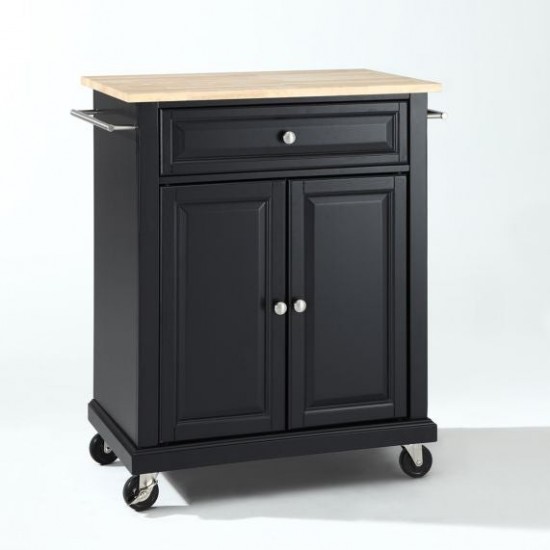 Compact Wood Top Kitchen Cart Black/Natural