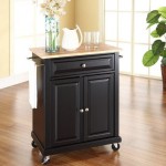 Compact Wood Top Kitchen Cart Black/Natural