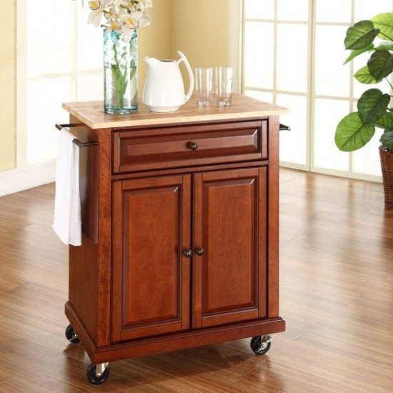 Compact Wood Top Kitchen Cart Cherry/Natural
