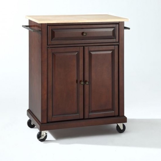 Compact Wood Top Kitchen Cart Mahogany/Natural