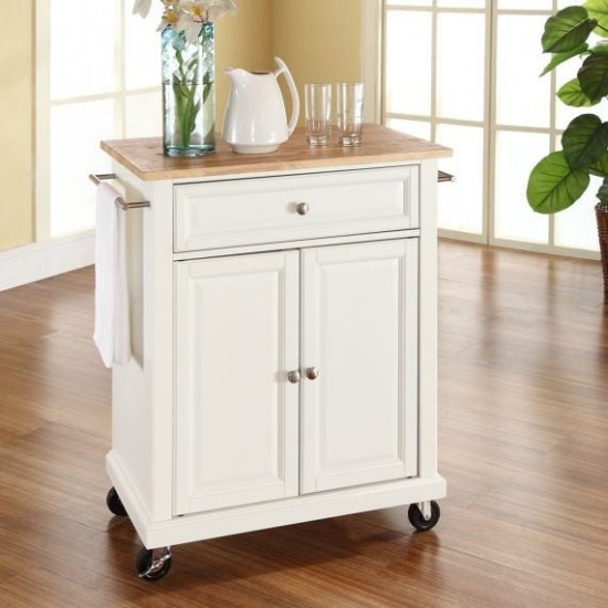 Compact Wood Top Kitchen Cart White/Natural