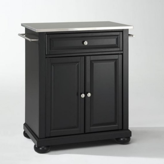 Alexandria Stainless Steel Top Portable Kitchen Island/Cart Black