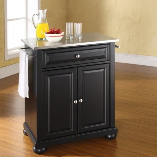 Alexandria Stainless Steel Top Portable Kitchen Island/Cart Black