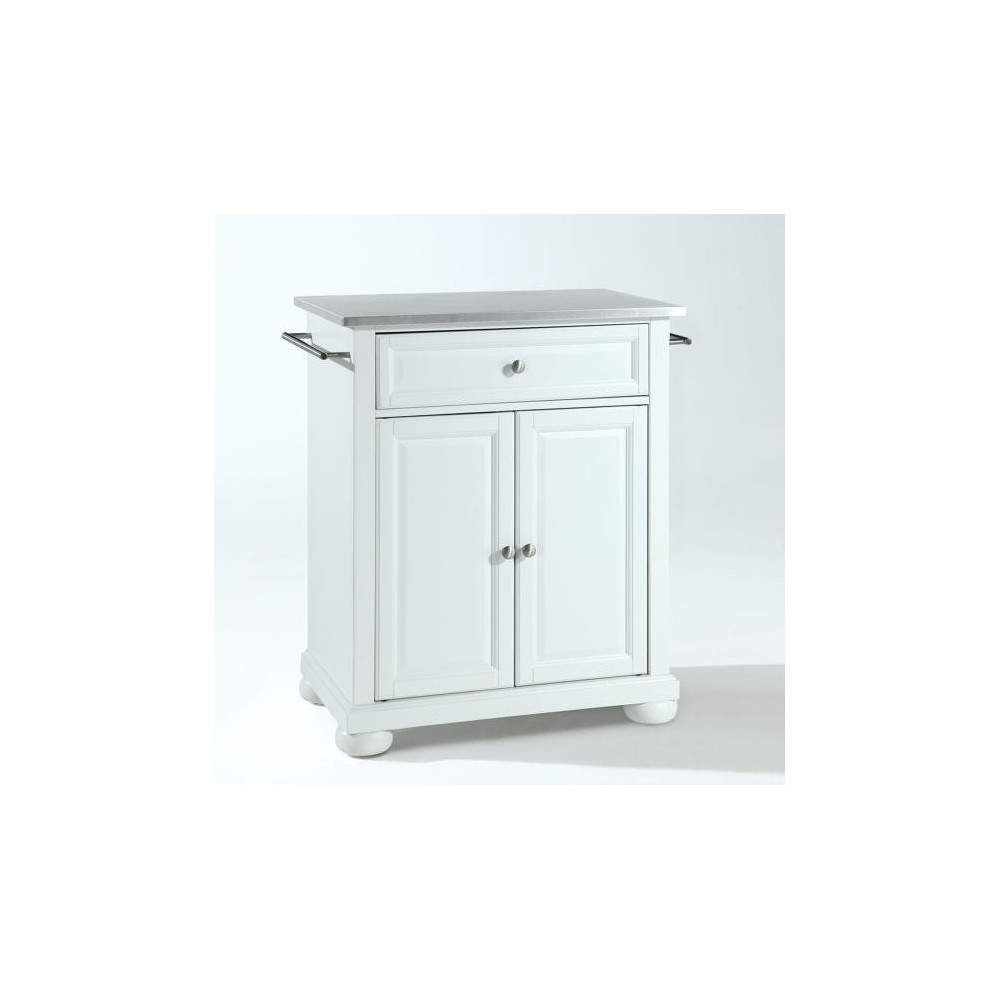 Alexandria Stainless Steel Top Portable Kitchen Island/Cart White