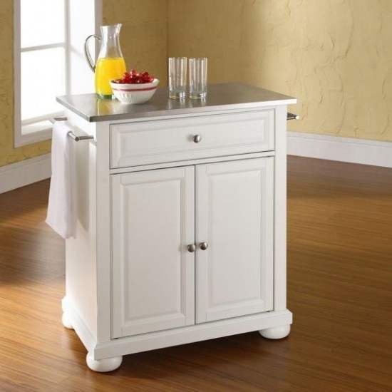 Alexandria Stainless Steel Top Portable Kitchen Island/Cart White