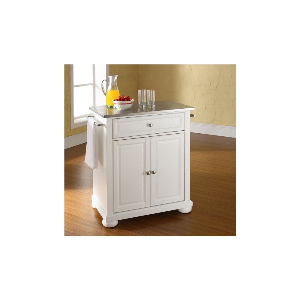 Alexandria Stainless Steel Top Portable Kitchen Island/Cart White