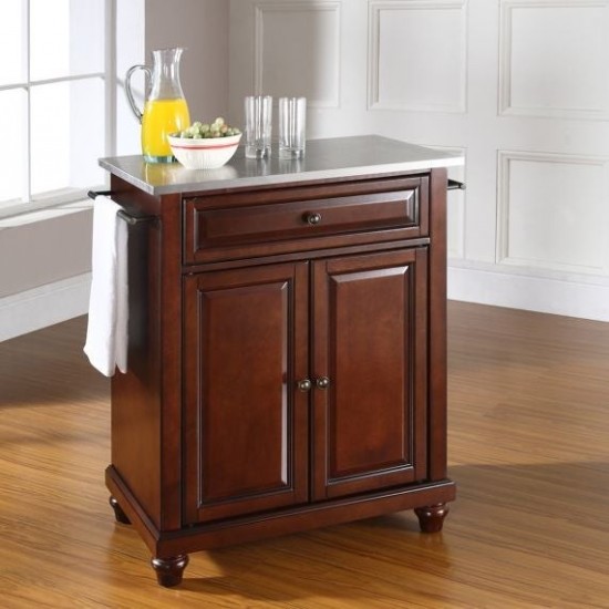 Cambridge Stainless Steel Top Portable Kitchen Island/Cart Mahogany