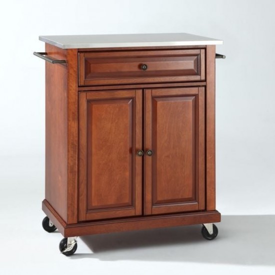 Compact Stainless Steel Top Kitchen Cart Cherry/Stainless Steel