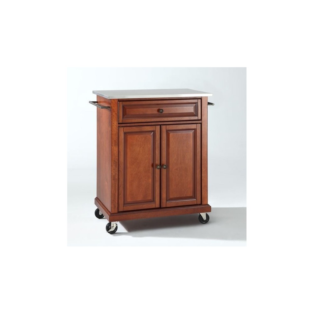 Compact Stainless Steel Top Kitchen Cart Cherry/Stainless Steel