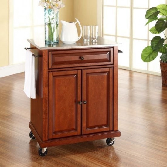 Compact Stainless Steel Top Kitchen Cart Cherry/Stainless Steel