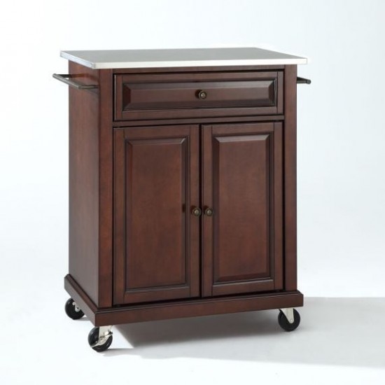 Compact Stainless Steel Top Kitchen Cart Mahogany/Stainless Steel