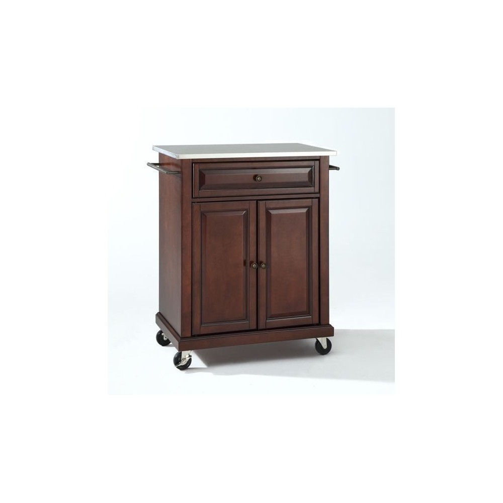 Compact Stainless Steel Top Kitchen Cart Mahogany/Stainless Steel