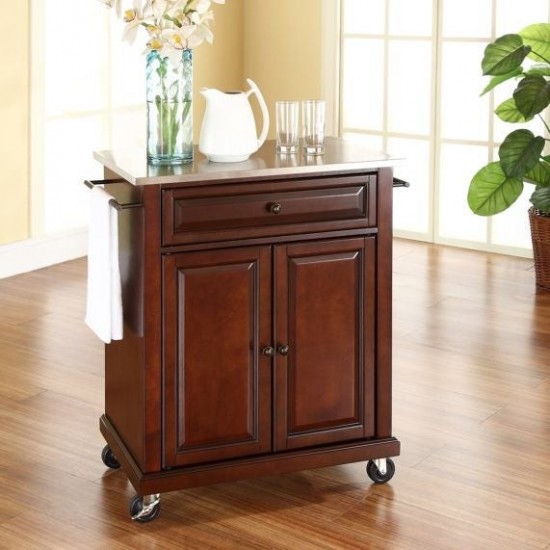 Compact Stainless Steel Top Kitchen Cart Mahogany/Stainless Steel
