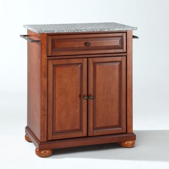 Alexandria Granite Top Portable Kitchen Island/Cart Cherry/Gray