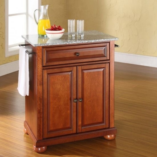 Alexandria Granite Top Portable Kitchen Island/Cart Cherry/Gray