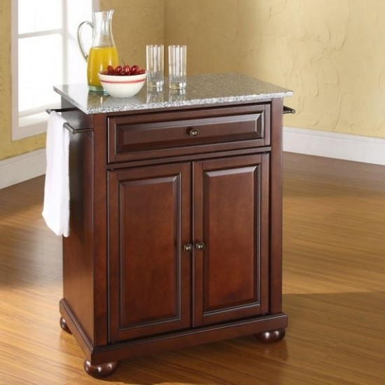 Alexandria Granite Top Portable Kitchen Island/Cart Mahogany/Gray