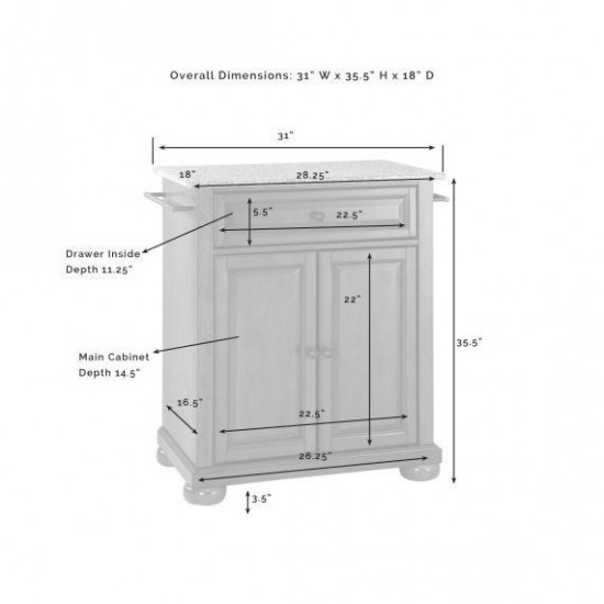 Alexandria Granite Top Portable Kitchen Island/Cart Mahogany/Gray