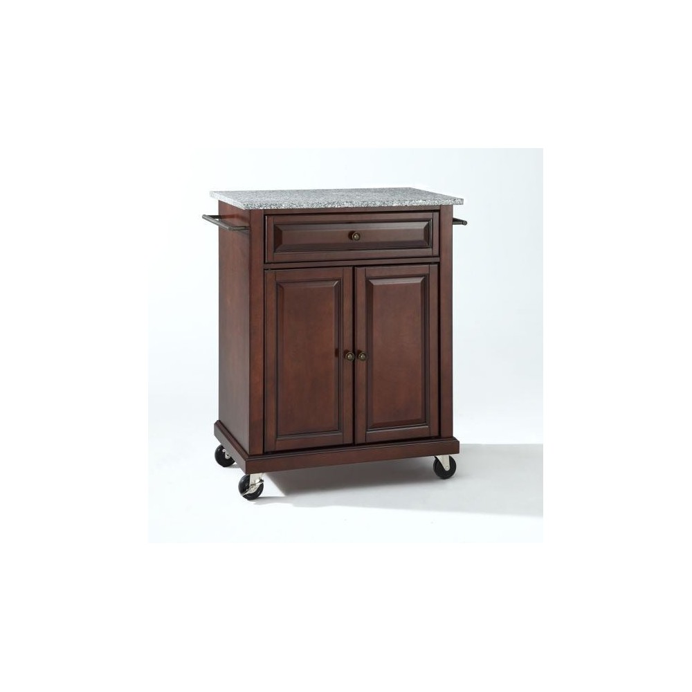 Compact Granite Top Kitchen Cart Mahogany/Gray