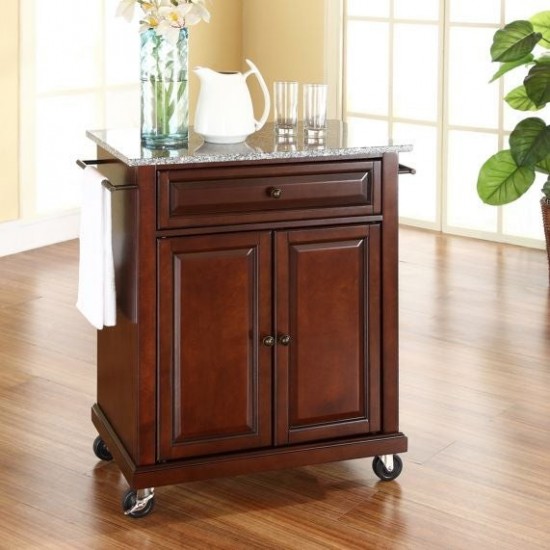 Compact Granite Top Kitchen Cart Mahogany/Gray