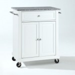 Compact Granite Top Kitchen Cart White/Gray