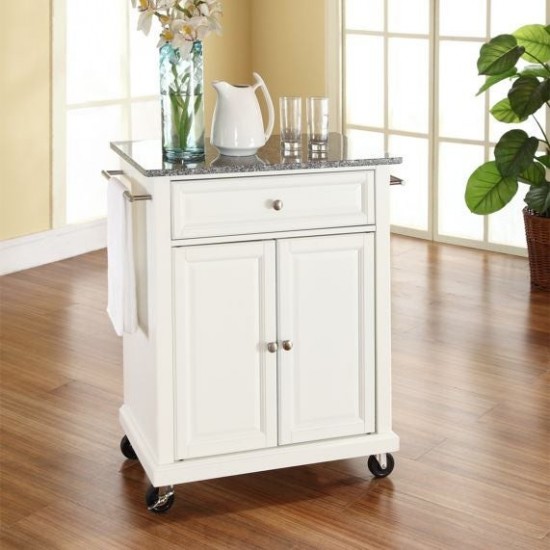 Compact Granite Top Kitchen Cart White/Gray