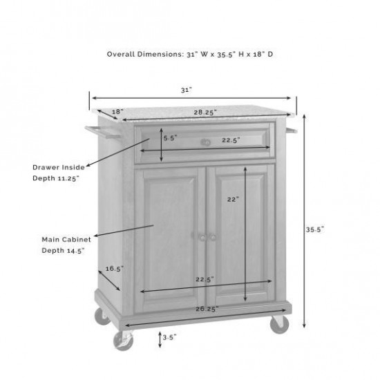 Compact Granite Top Kitchen Cart White/Gray