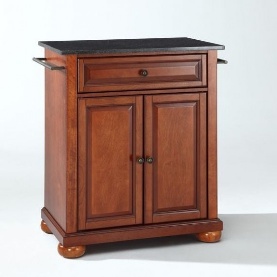 Alexandria Granite Top Portable Kitchen Island/Cart Cherry/Black