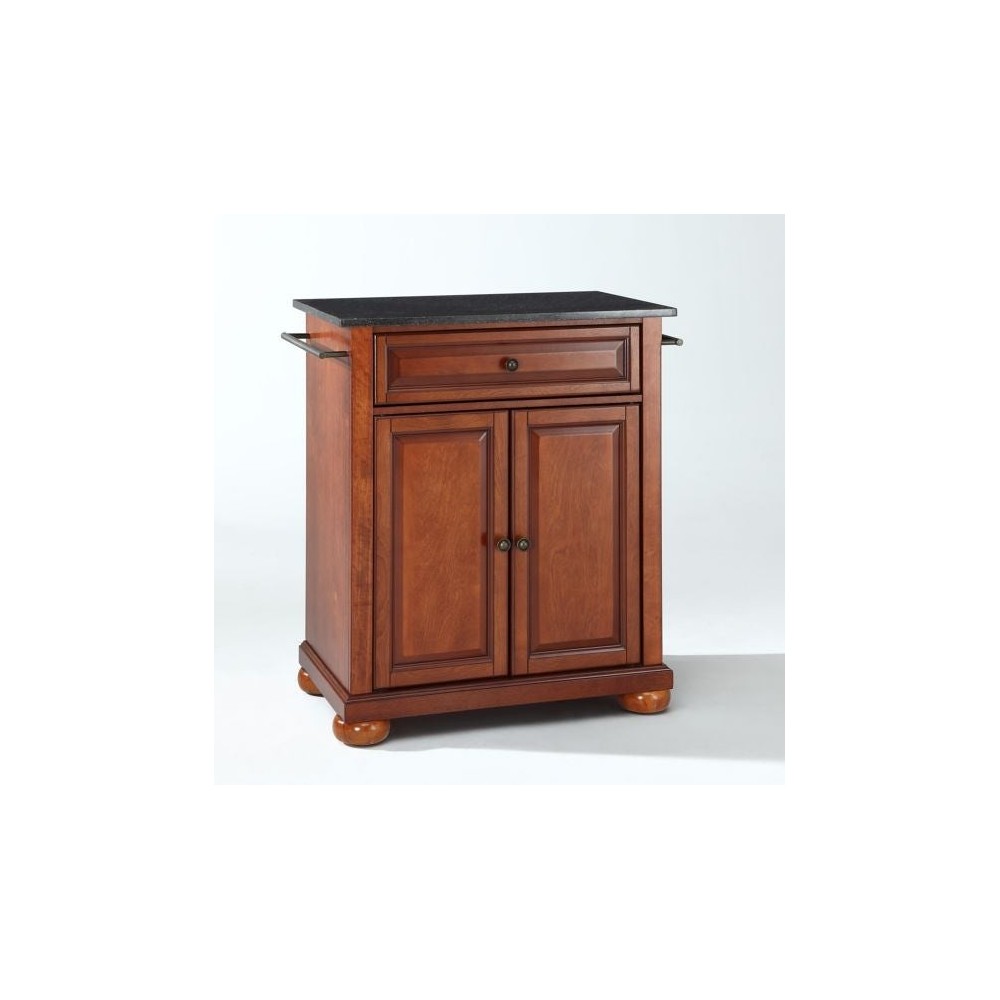 Alexandria Granite Top Portable Kitchen Island/Cart Cherry/Black