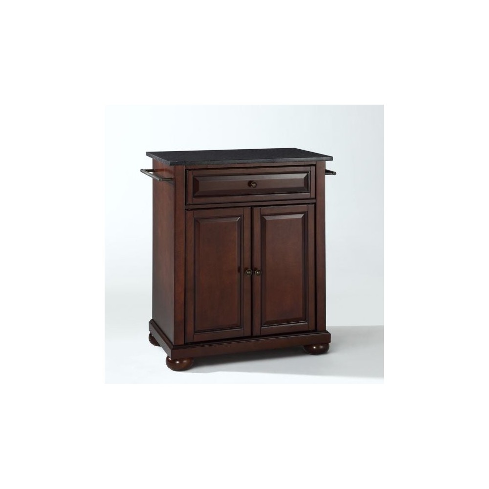 Alexandria Granite Top Portable Kitchen Island/Cart Mahogany/Black