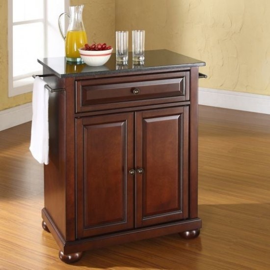 Alexandria Granite Top Portable Kitchen Island/Cart Mahogany/Black