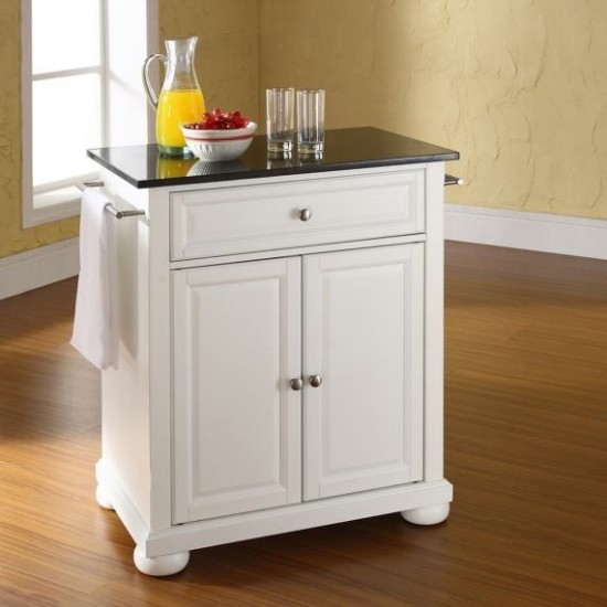 Alexandria Granite Top Portable Kitchen Island/Cart White/Black