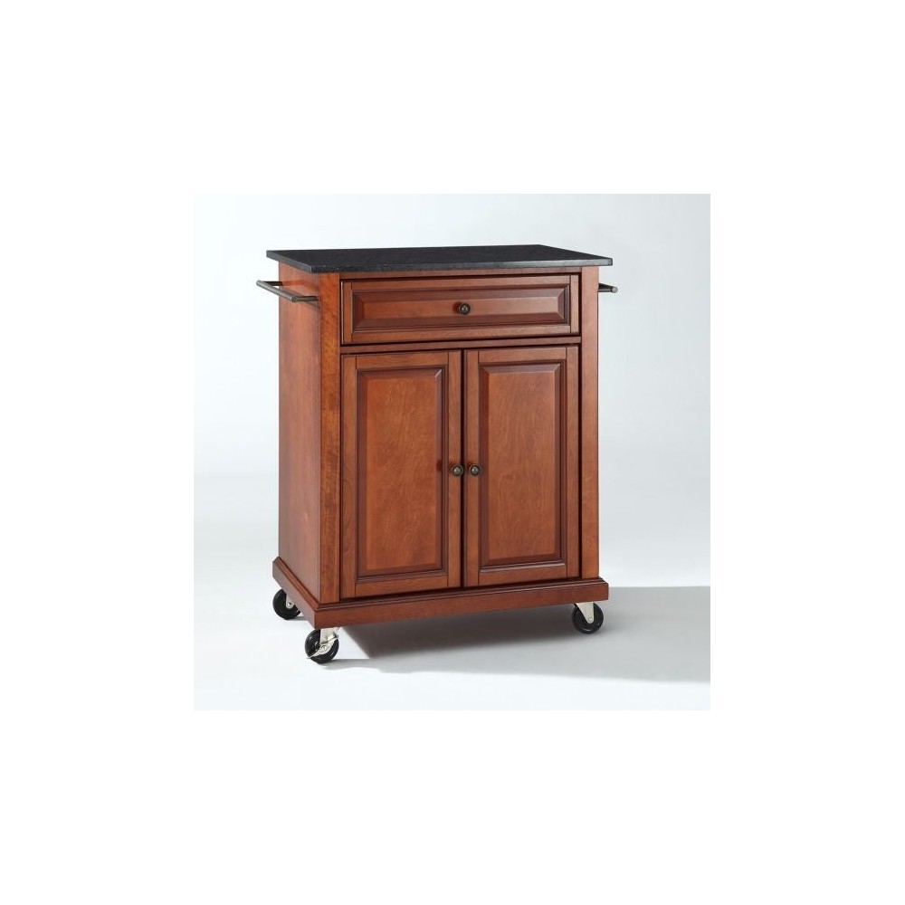 Compact Granite Top Kitchen Cart Cherry/Black