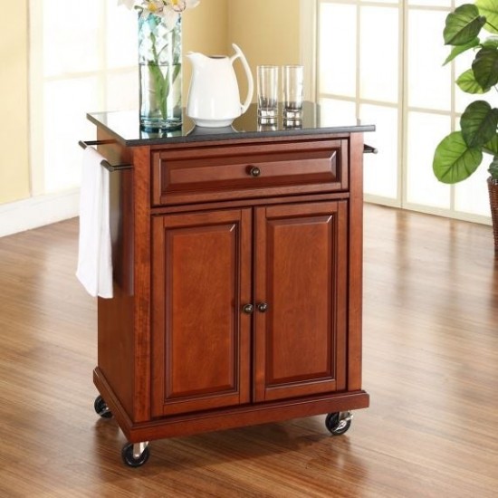 Compact Granite Top Kitchen Cart Cherry/Black