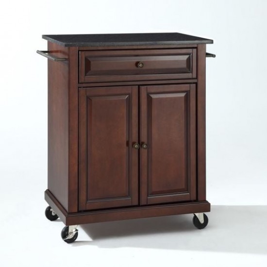 Compact Granite Top Kitchen Cart Mahogany/Black