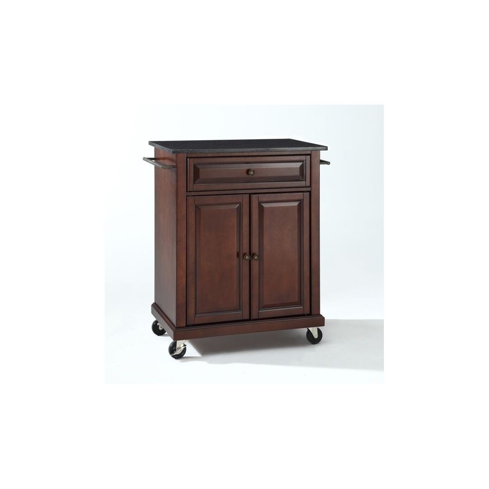 Compact Granite Top Kitchen Cart Mahogany/Black